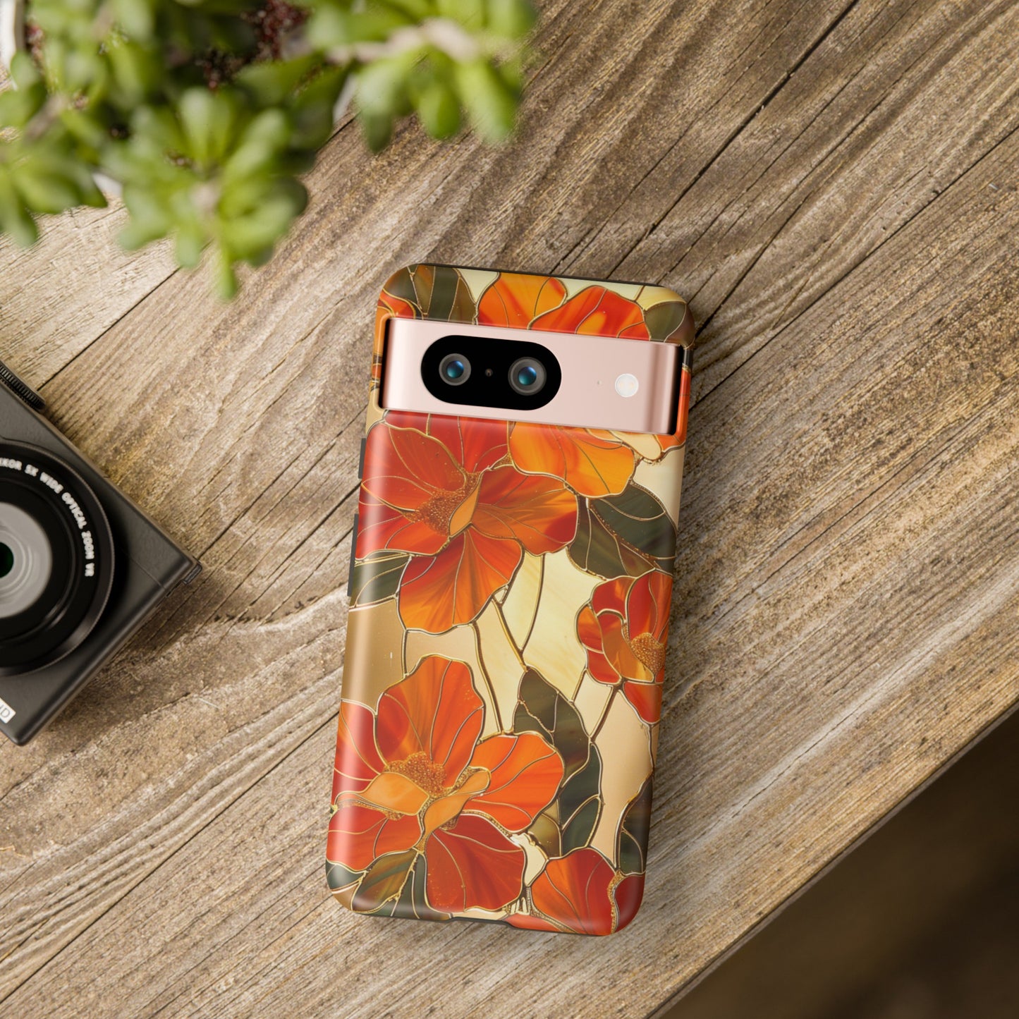 Orange Floral Phone Case Stained Glass Flower Aesthetic