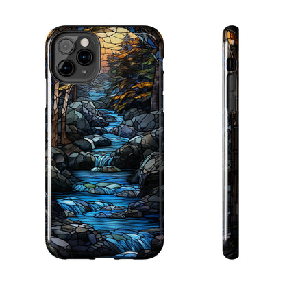 Stained Glass Stone Bridge and River Phone Case: Art Nouveau Floral Design | Bohemian Elegance Compatible with iPhone 14 Pro Max