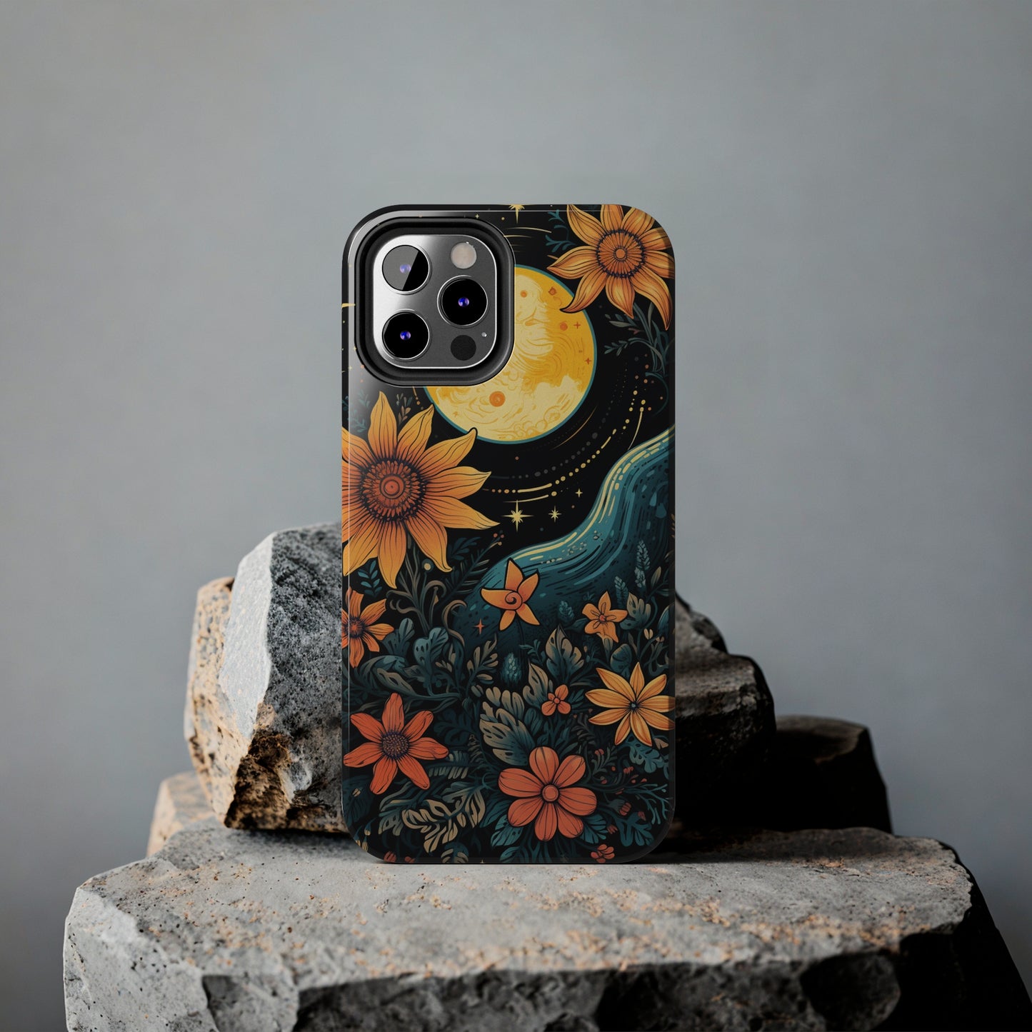 Boho Meets Cottagecore: Floral Sun, Moon & Stars iPhone Case – A Celestial Delight