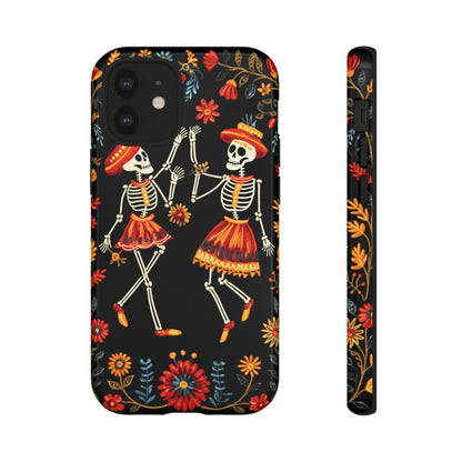 Dead Can Dance, iPhone 15 case, Floral Embroidery Skeletons | Whimsical Dance of the Departed for Google Pixel, iPhone & Samsung Galaxy