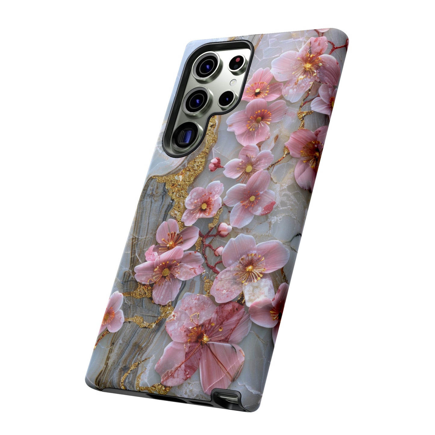 Pink Forget Me Nots Gold Floral Phone Case