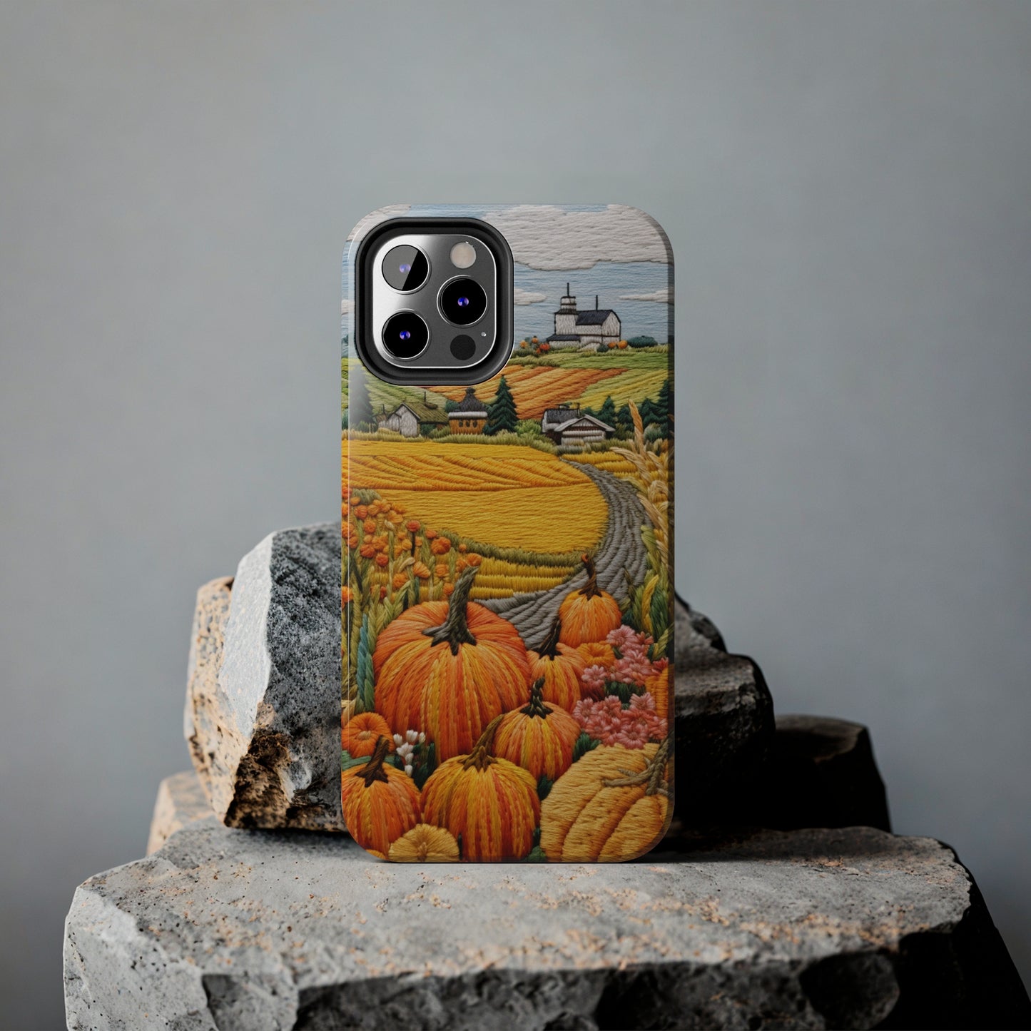 Harvest Hues: Halloween Pumpkin Patch | Embroidered Landscape for iPhone Range