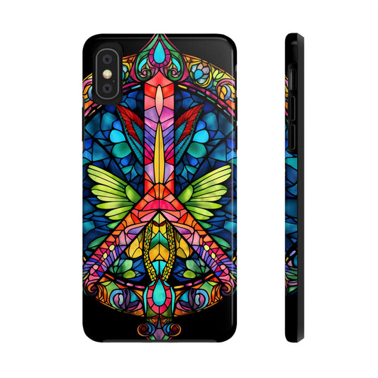 Peace Stained Glass Tough iPhone Case | Trippy Psychedelic Art Flowers Floral Aesthetic Retro iPhone 14 Plus 13 12 7 8 Se Trendy Hippie Boho