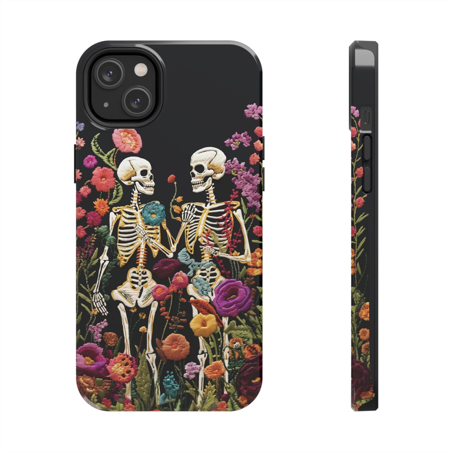 Love Halloween Skeletons Embroidery iPhone Case | iPhone X to iPhone 14 Pro Max