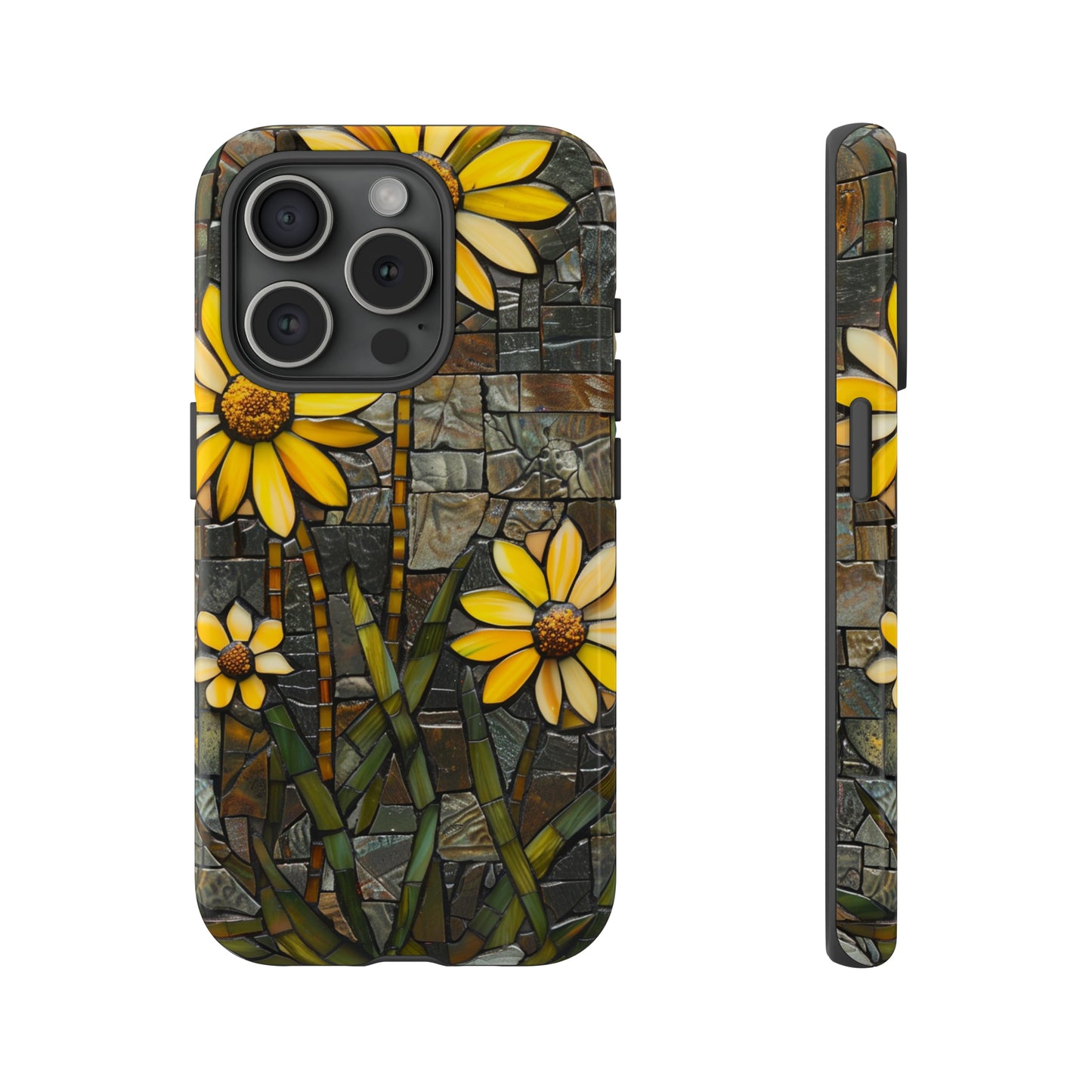 Yellow and Gold Daisy Mosaic Stained Glass Phone Case for iPhone 15, 14, Pro Max, 13, 12 & Samsung Galaxy S23, S22, S21, Google Pixel