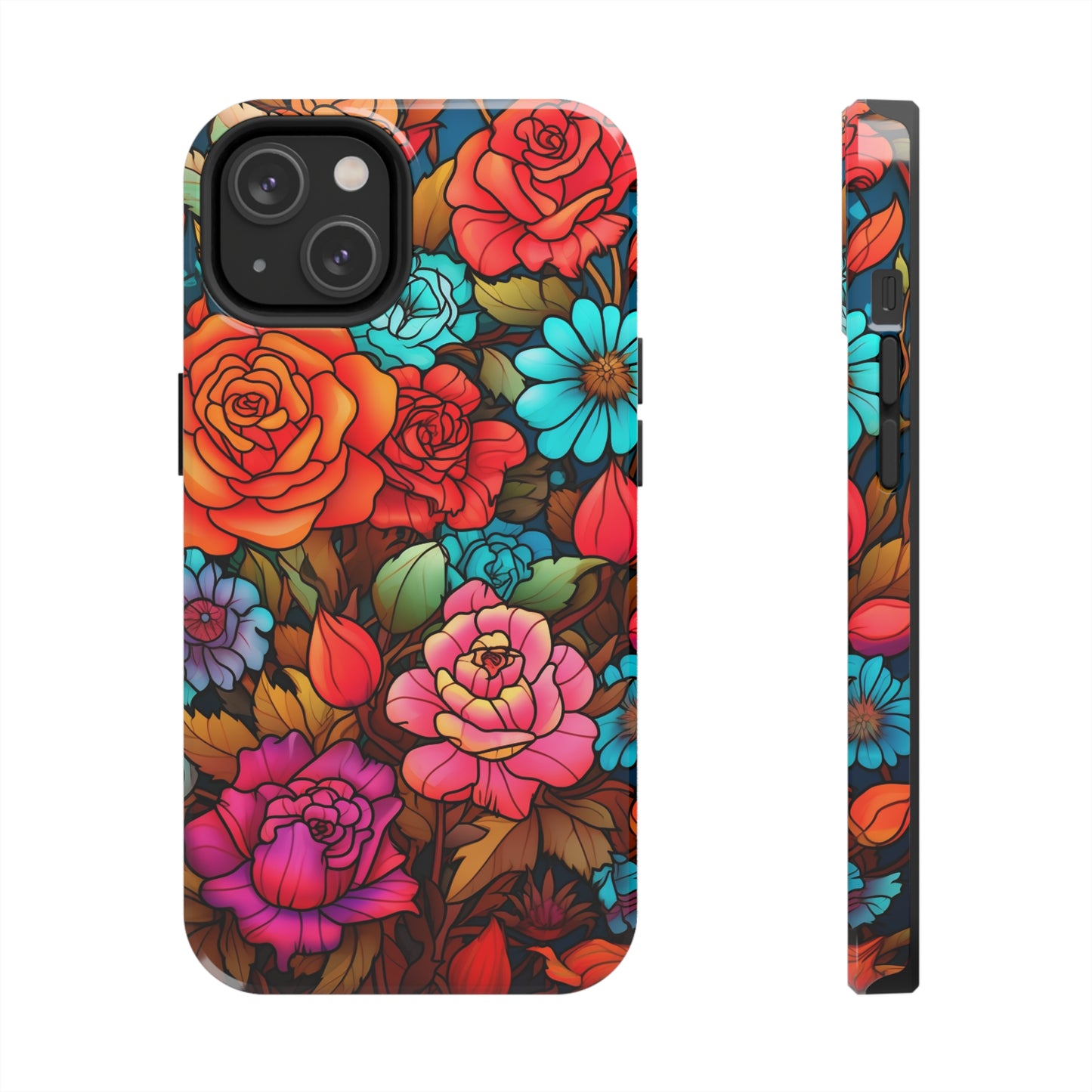 Stained Glass Tough iPhone Case | Trippy Psychedelic Flowers Floral Aesthetic Retro iPhone 14 Plus 13 12 7 8 Se Trendy Hippie Boho