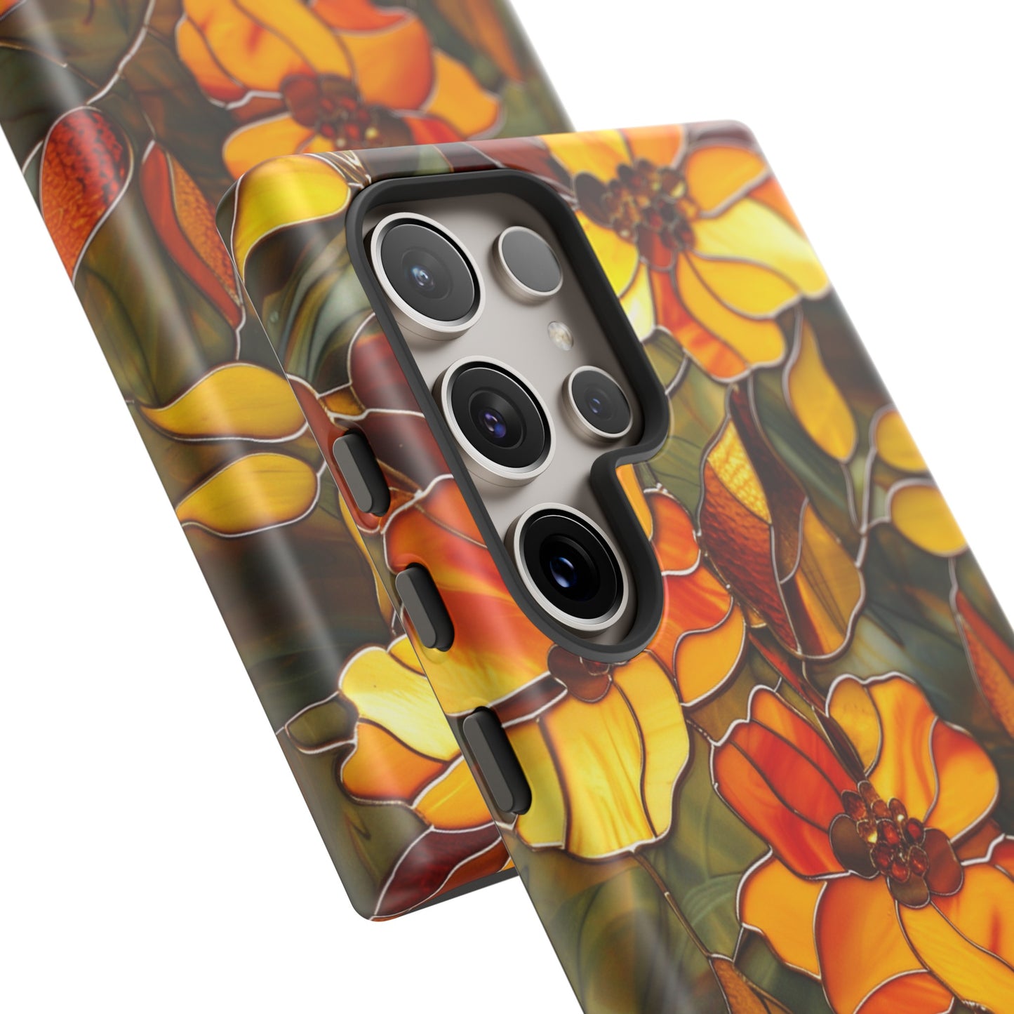 Orange Floral Phone Case Stained Glass Style