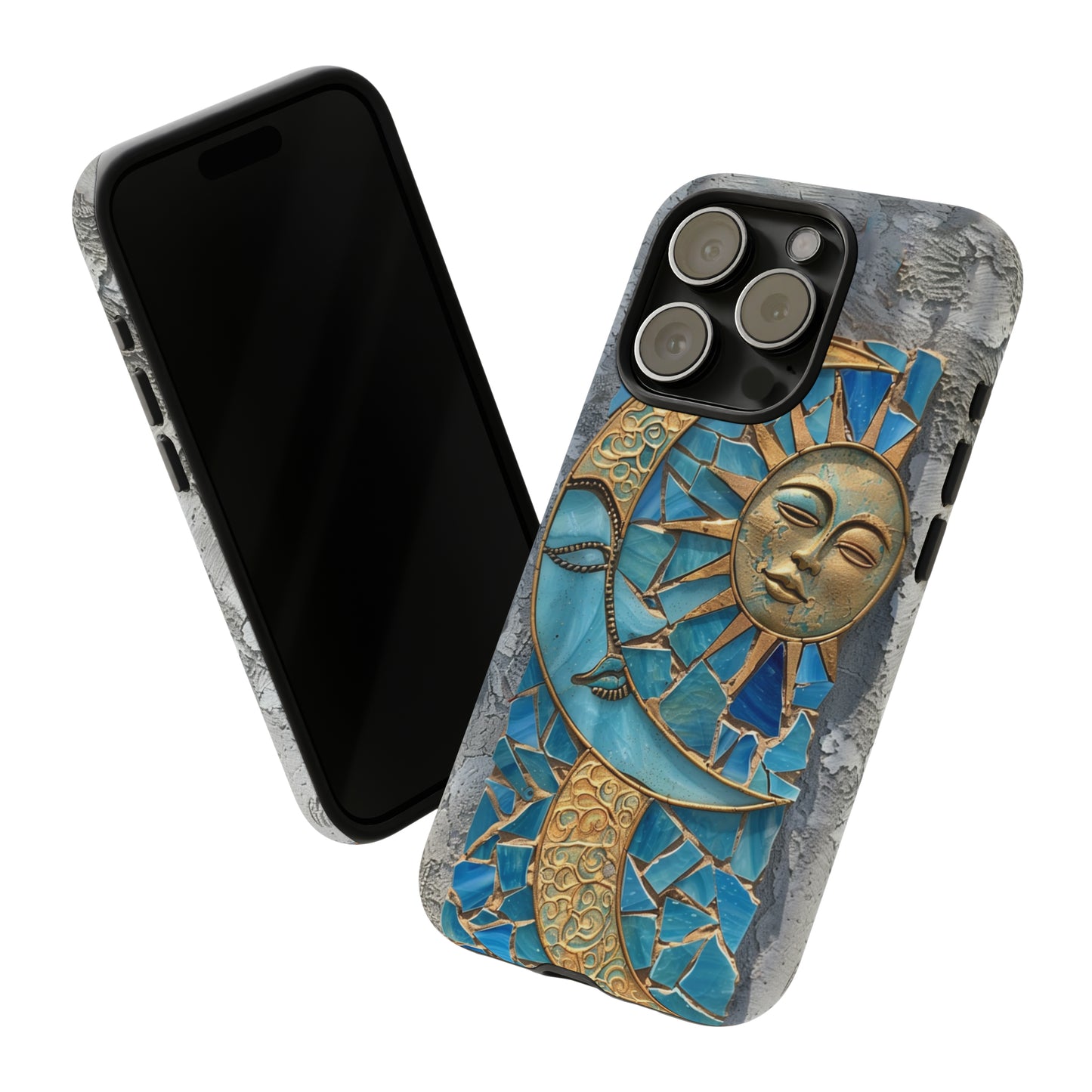 Boho Sun and Moon Mosaic Tile Stained Glass Phone Case