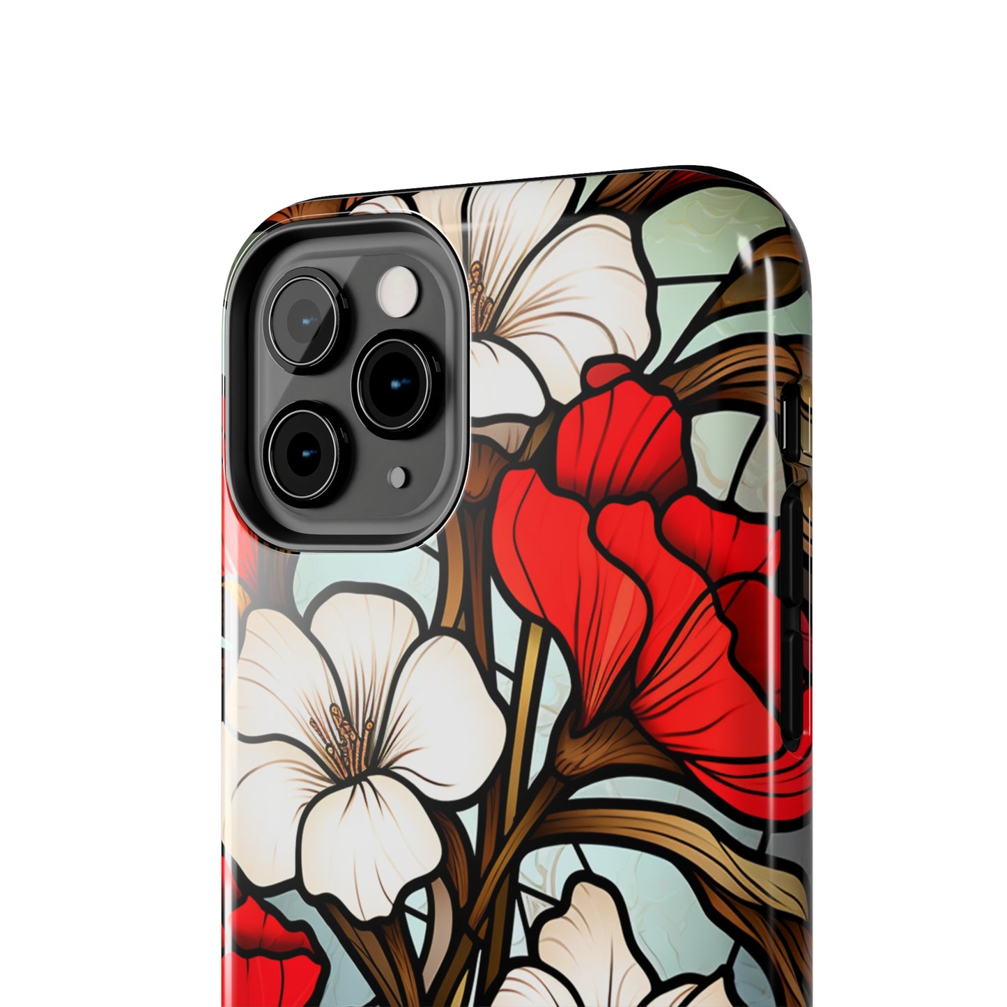 Red and White Floral Stained Glass iPhone Case