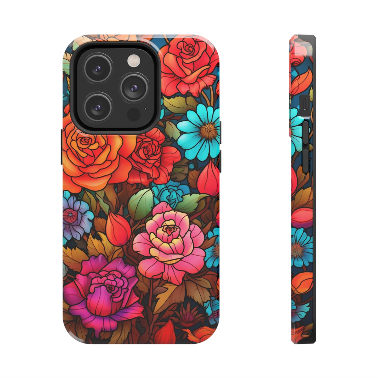 Stained Glass Tough iPhone Case | Trippy Psychedelic Flowers Floral Aesthetic Retro iPhone 14 Plus 13 12 7 8 Se Trendy Hippie Boho