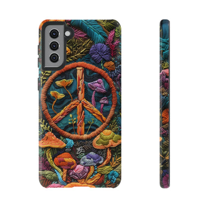 Embroidery Style Magic Mushrooms and Peace Sign Phone Case