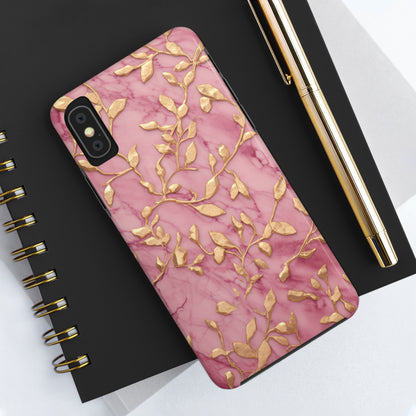 iPhone 14 Case Alluring Elegance: Pink & Gold Leaf Tough iPhone Case