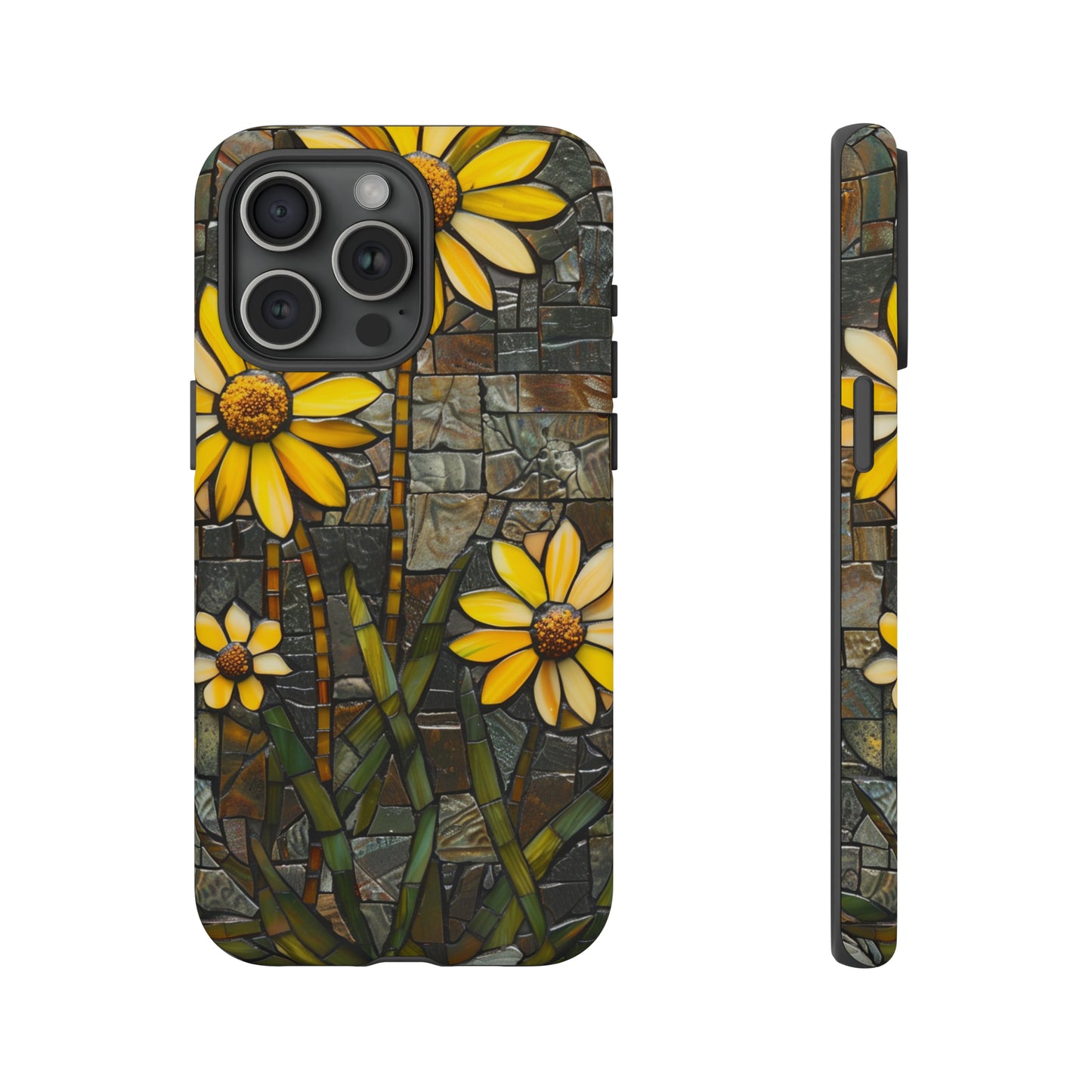 Yellow and Gold Daisy Mosaic Stained Glass Phone Case for iPhone 15, 14, Pro Max, 13, 12 & Samsung Galaxy S23, S22, S21, Google Pixel