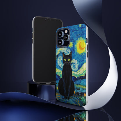 Starry Night Van Gogh Black Cat iPhone, Samsung Galaxy, Google Pixel  Case | Embrace Artistic Whimsy and Feline Charm