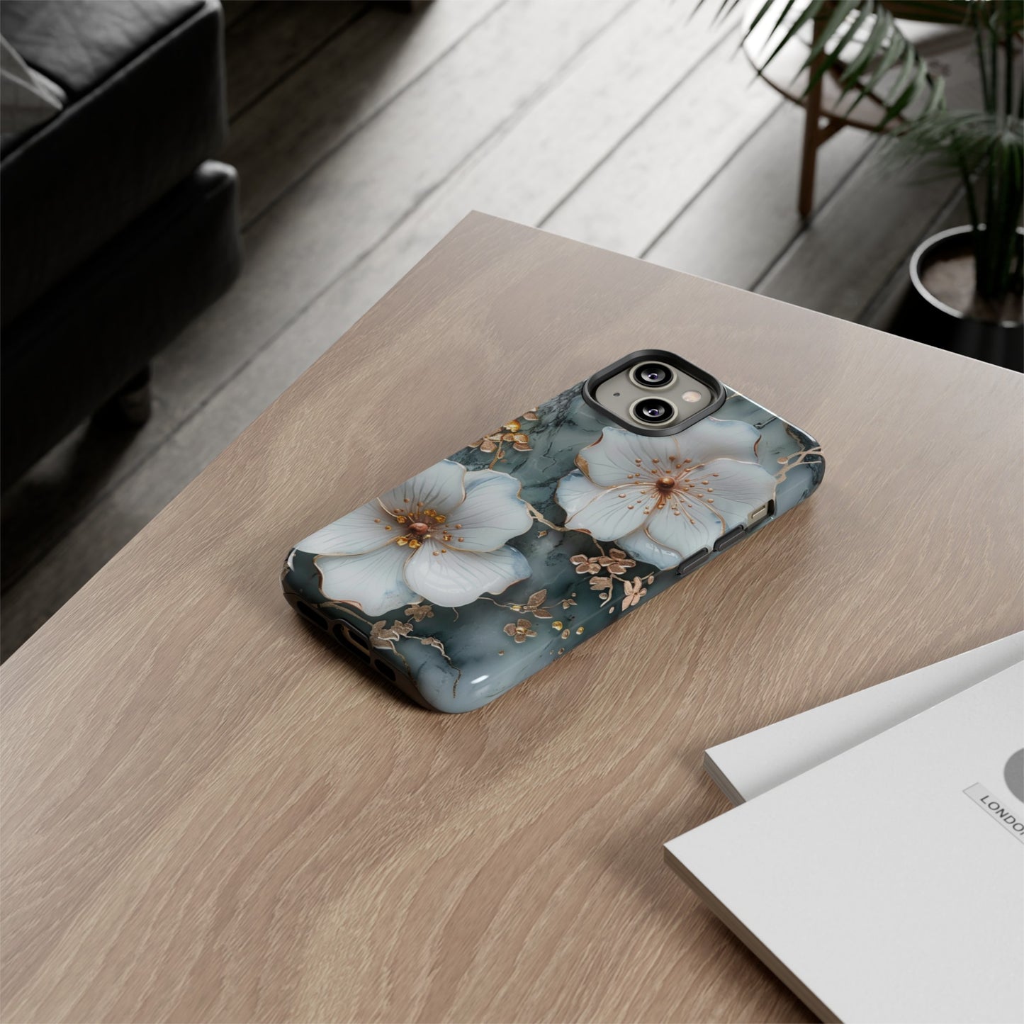 White Flower on Marble Stone  Phone Case