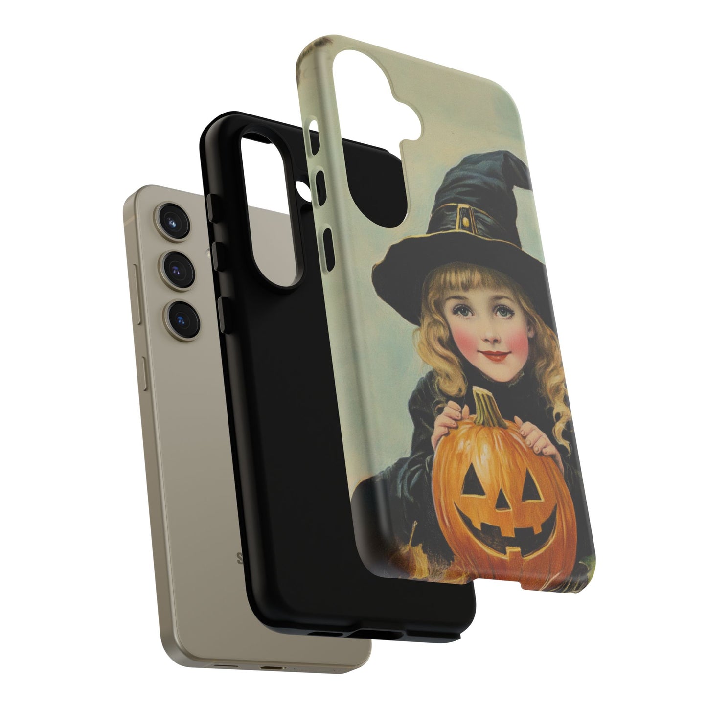 Vintage Halloween Card Witch and Jack-o'-lantern Phone Cover