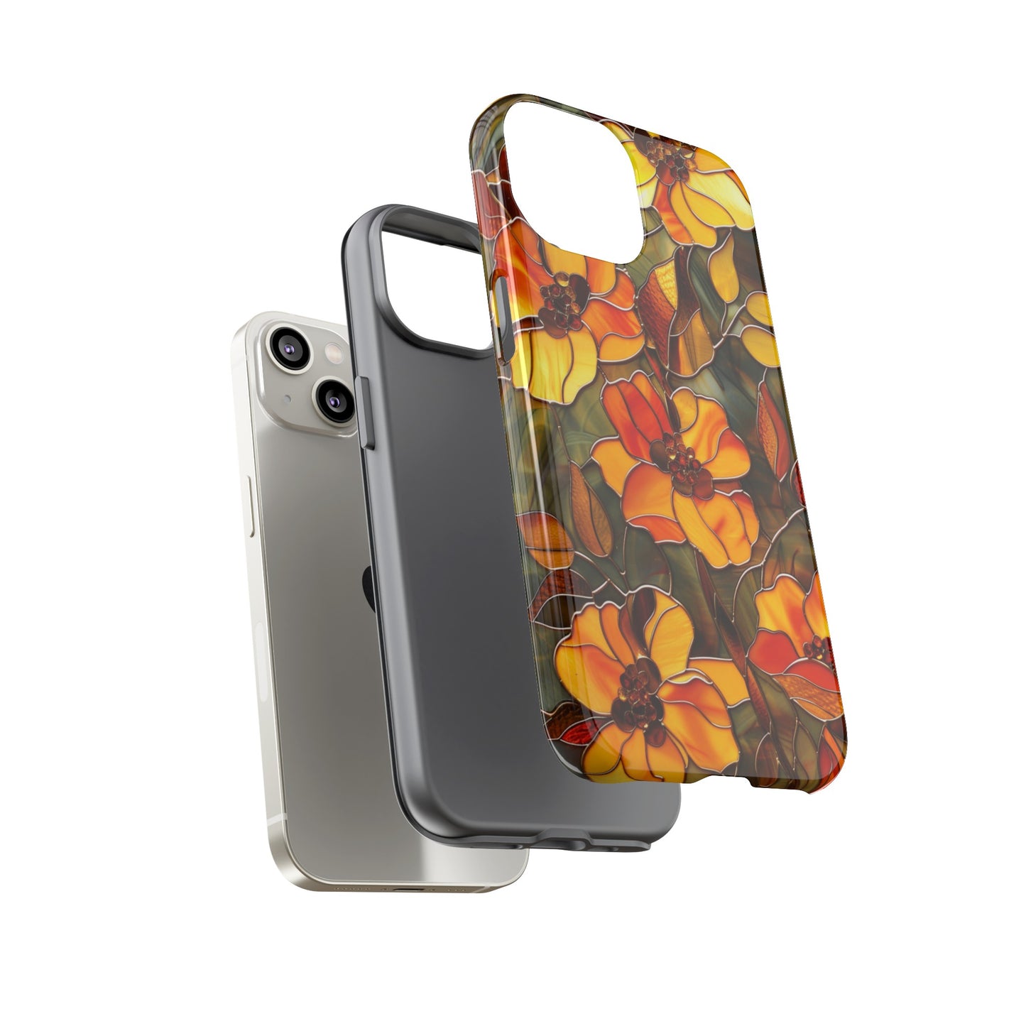 Orange Floral Phone Case Stained Glass Style