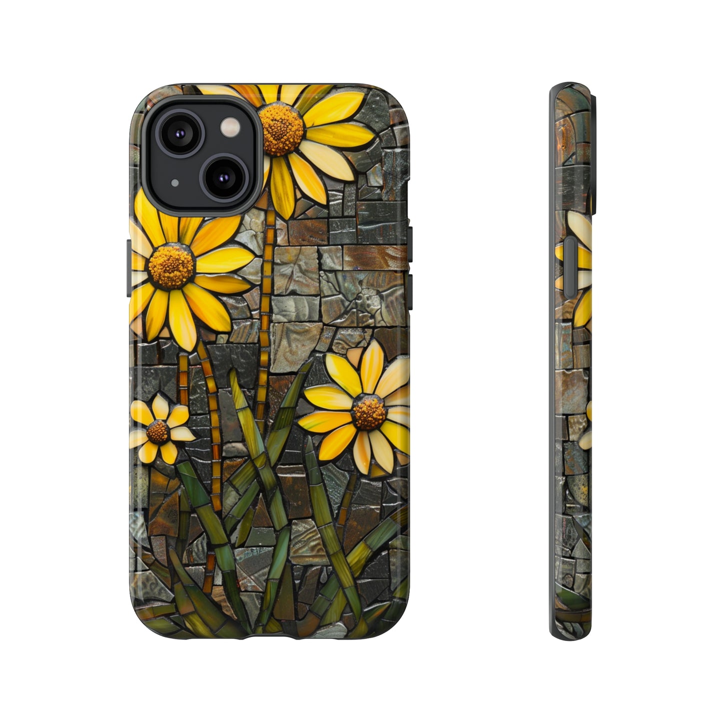 Yellow and Gold Daisy Mosaic Stained Glass Phone Case for iPhone 15, 14, Pro Max, 13, 12 & Samsung Galaxy S23, S22, S21, Google Pixel