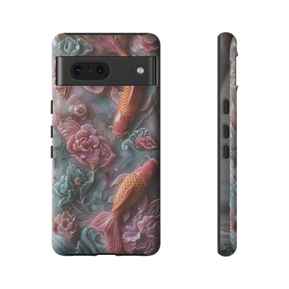 Pink Marble Fish Asian Jade Carving Koi Art Phone Case