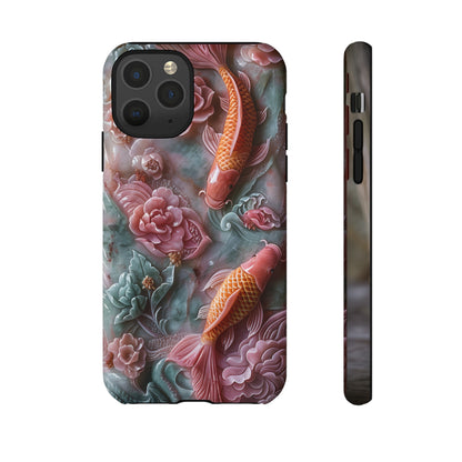 Pink Marble Fish Asian Jade Carving Koi Art Phone Case