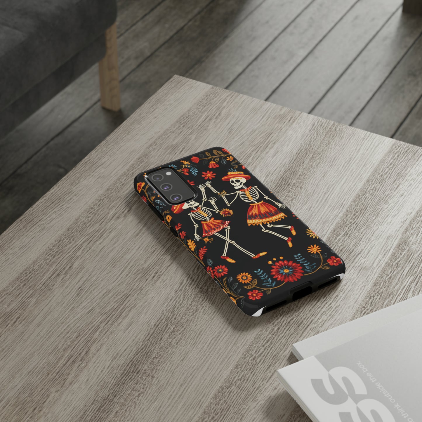 Dead Can Dance, iPhone 15 case, Floral Embroidery Skeletons | Whimsical Dance of the Departed for Google Pixel, iPhone & Samsung Galaxy