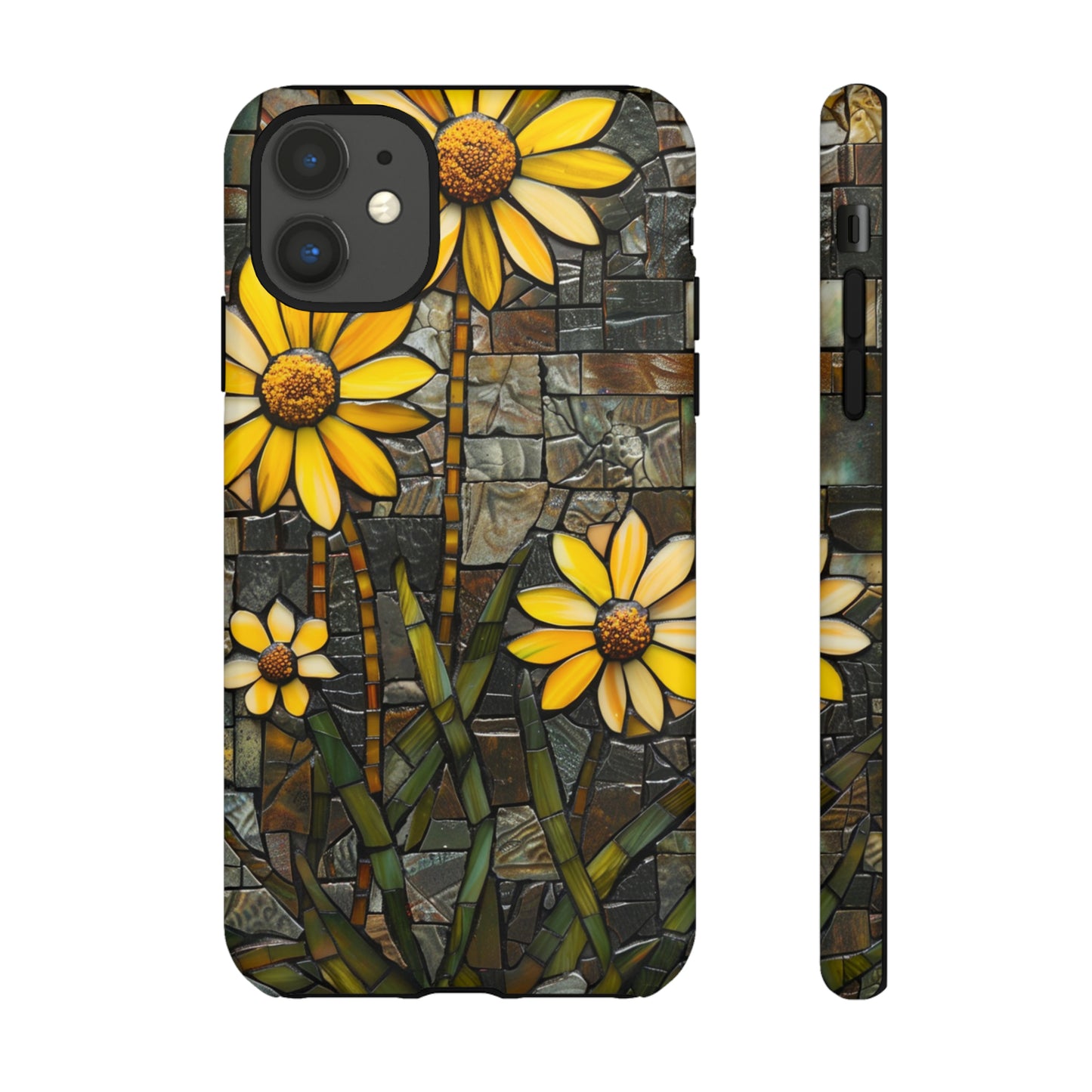 Yellow and Gold Daisy Mosaic Stained Glass Phone Case for iPhone 15, 14, Pro Max, 13, 12 & Samsung Galaxy S23, S22, S21, Google Pixel