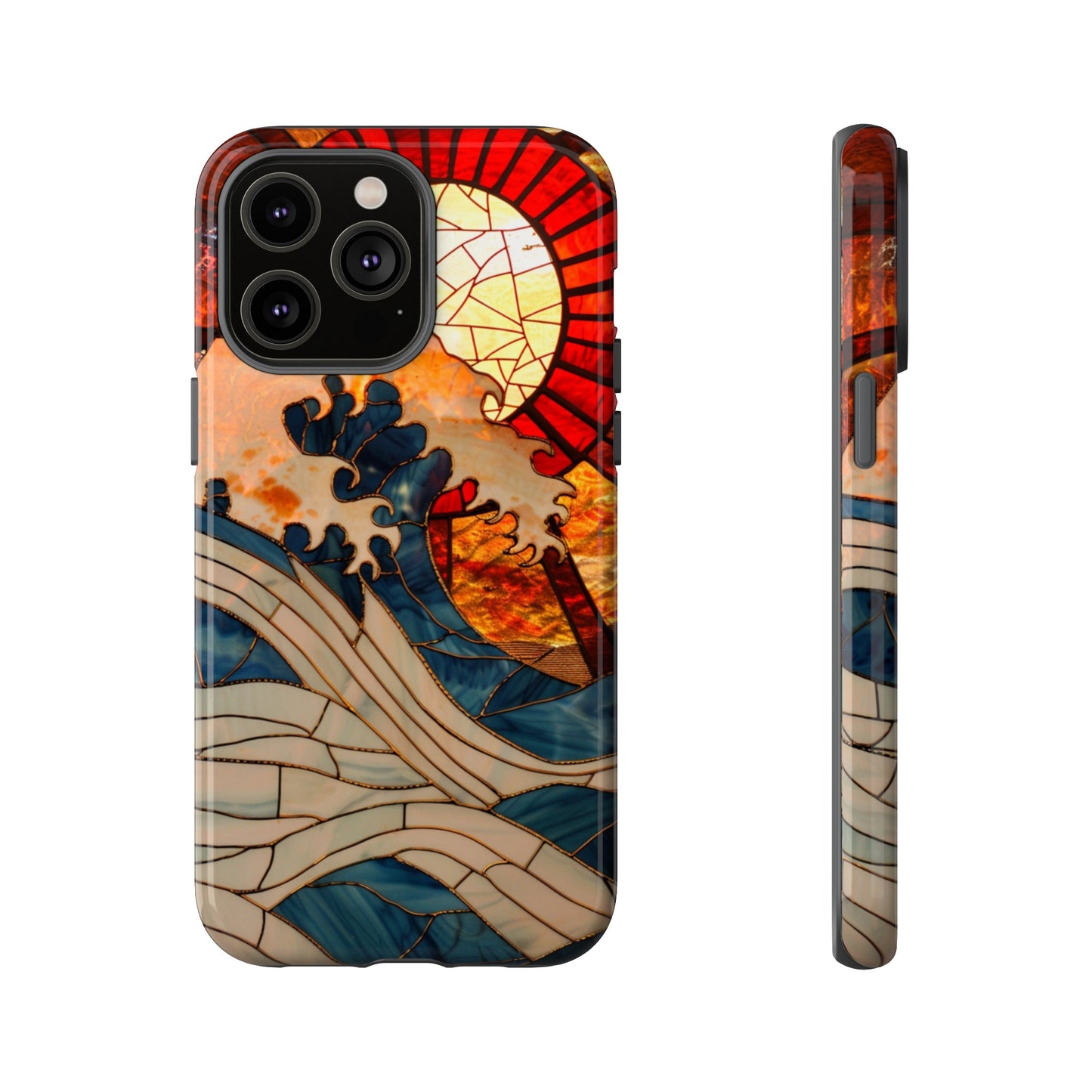 Japanese Rising Sun Phone Case Stained Glass Ocean Wave