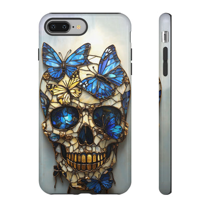 Gold and Blue Stained Glass Skull and Butterflies Phone Cover