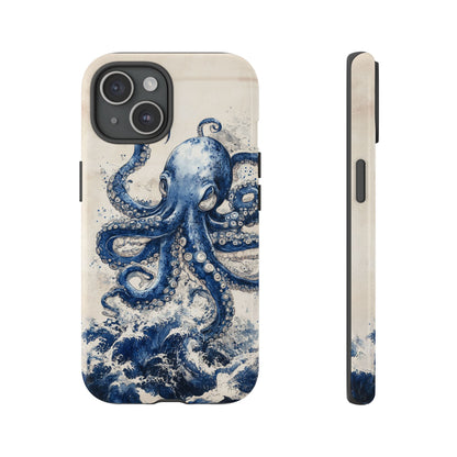 Vintage Japanese Art Style Blue Octopus and Waves Phone Cover