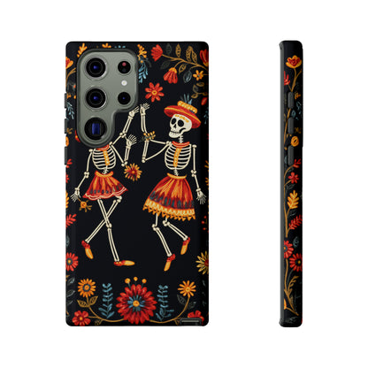 Dead Can Dance, iPhone 15 case, Floral Embroidery Skeletons | Whimsical Dance of the Departed for Google Pixel, iPhone & Samsung Galaxy