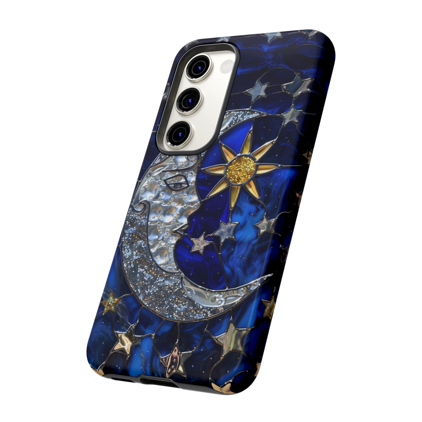 Cosmic Moon & Stars Stained Glass Starry Night Phone Case