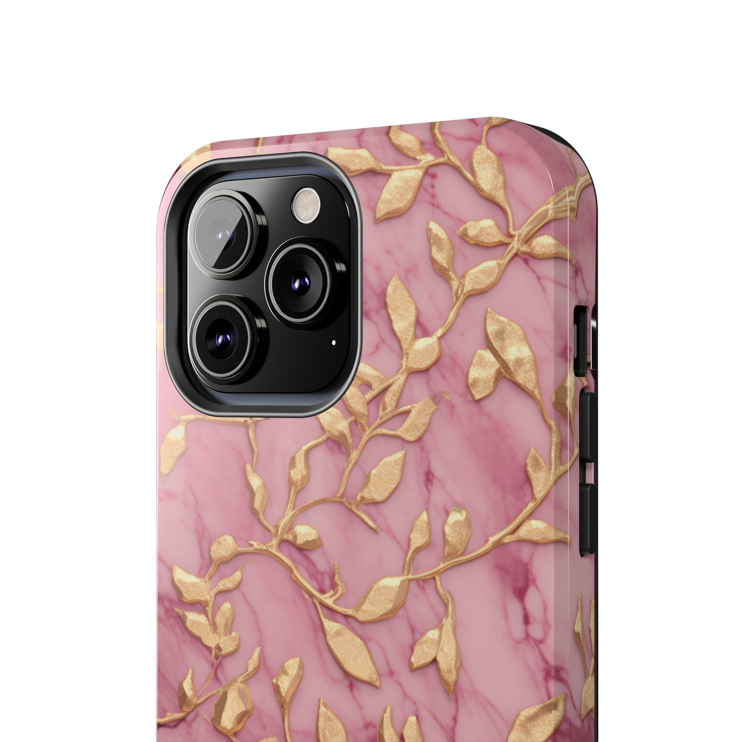 iPhone 14 Case Alluring Elegance: Pink & Gold Leaf Tough iPhone Case