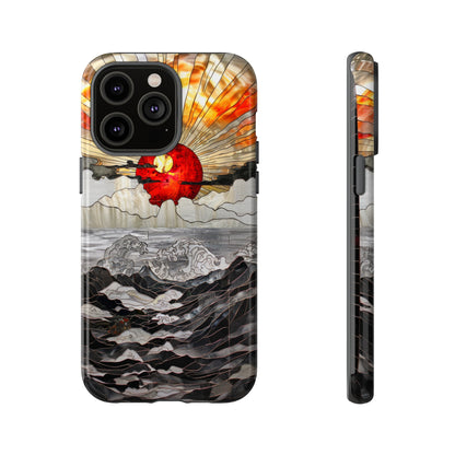 Japanese Rising Sun Phone Case Stained Glass Ocean Wave Phone Cover iPhone 15 Case