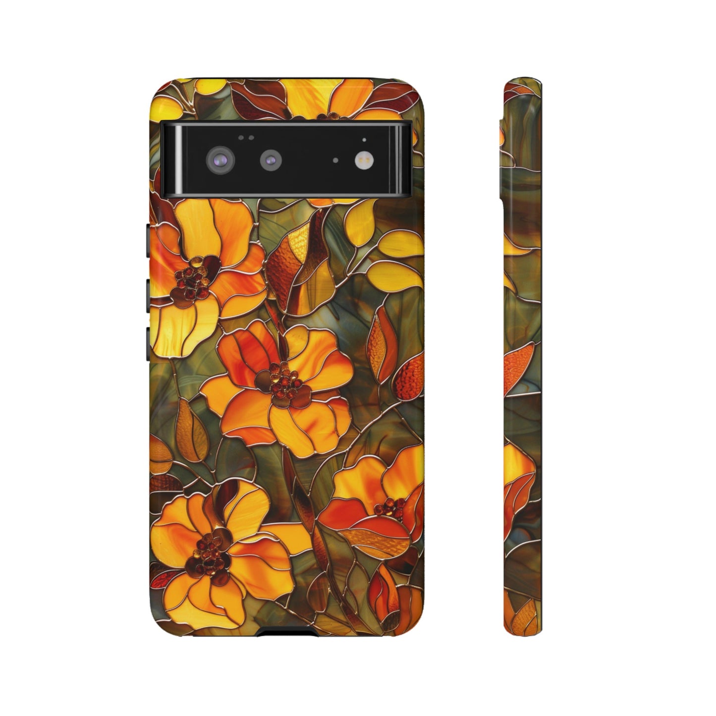 Orange Floral Phone Case Stained Glass Style