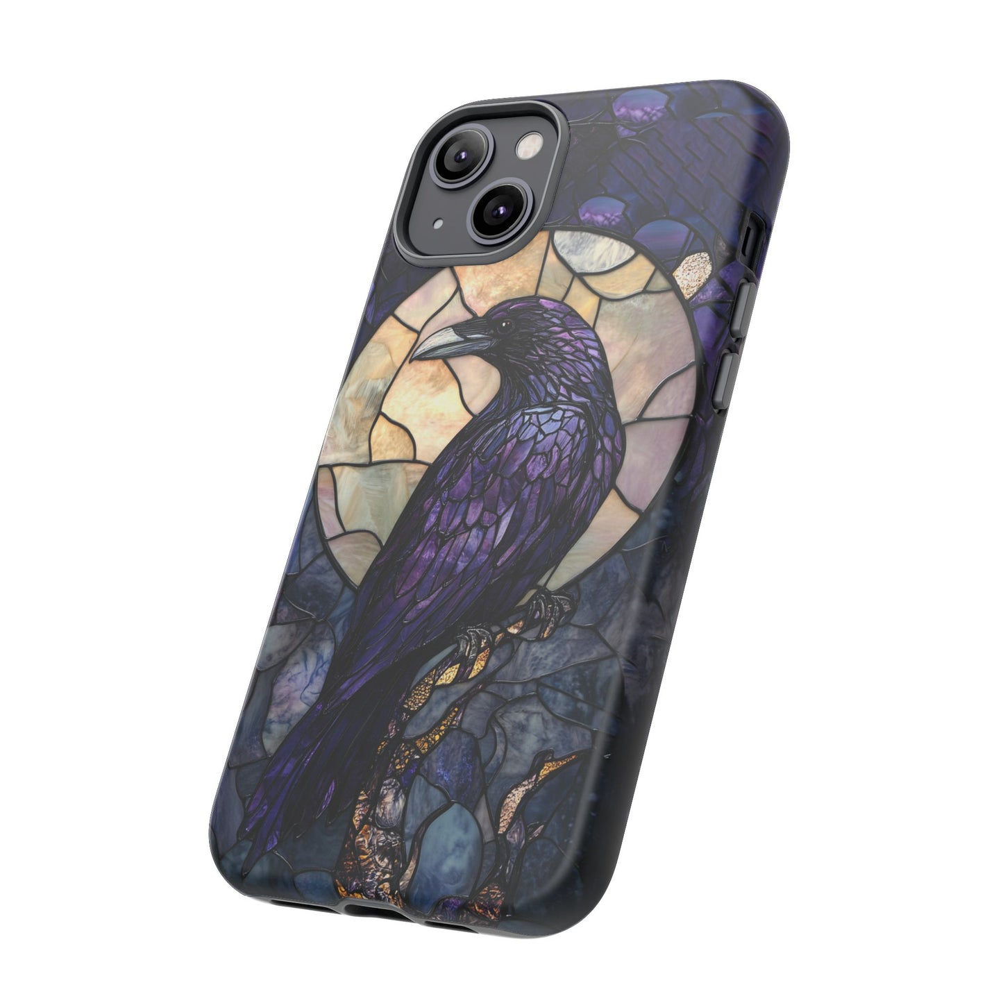 Halloween Phone Case Purple Raven Stained Glass Style Spooky Moon Phone Cover