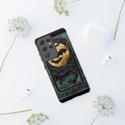 Halloween Phone Case Bats Stained Glass Style Spooky Moon Phone Cover