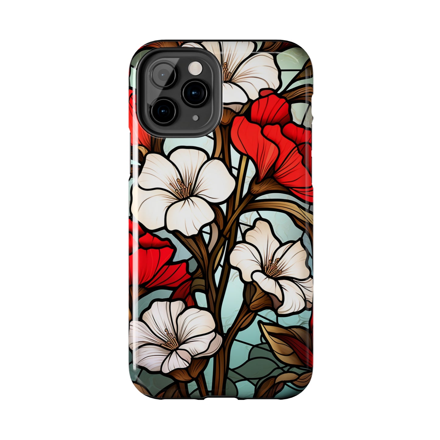 Red and White Floral Stained Glass iPhone Case