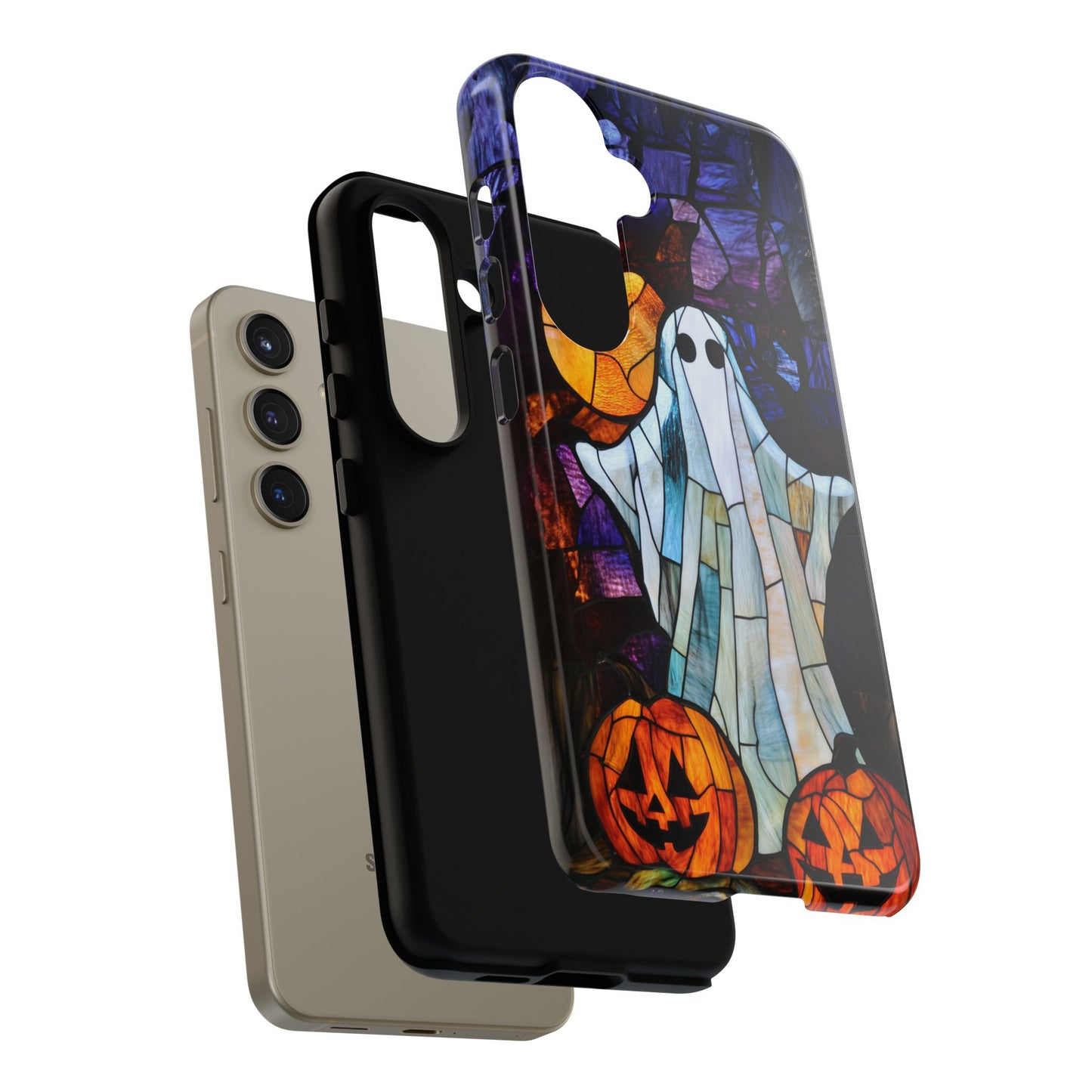 Stained Glass Halloween Ghost and Jack-o'-Lanterns Phone Cover