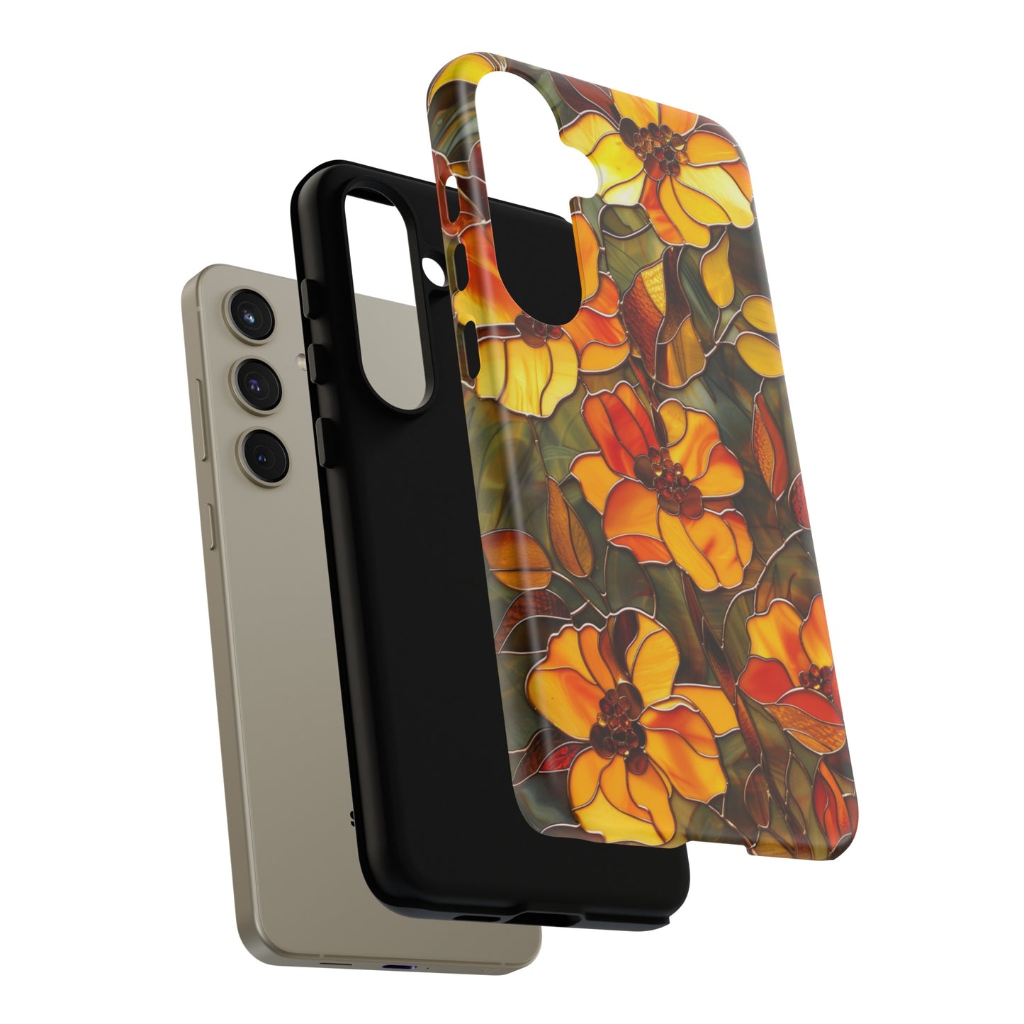 Orange Floral Phone Case Stained Glass Style