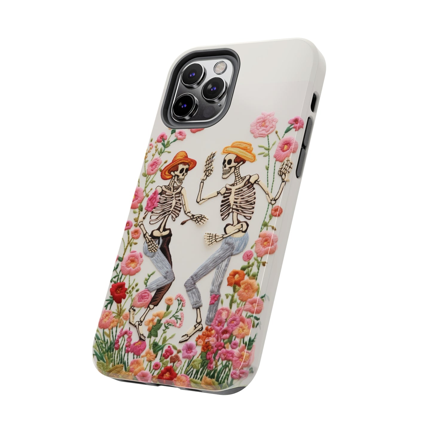 Dancing Halloween Skeletons Embroidery iPhone Case | iPhone X to iPhone 14 Pro Max