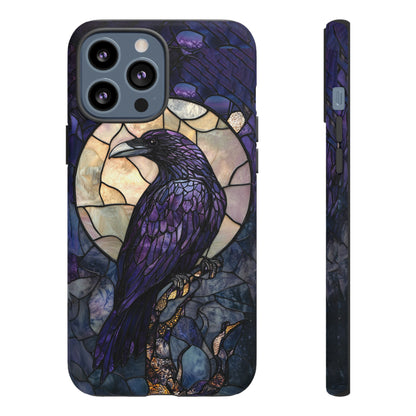 Halloween Phone Case Purple Raven Stained Glass Style Spooky Moon Phone Cover