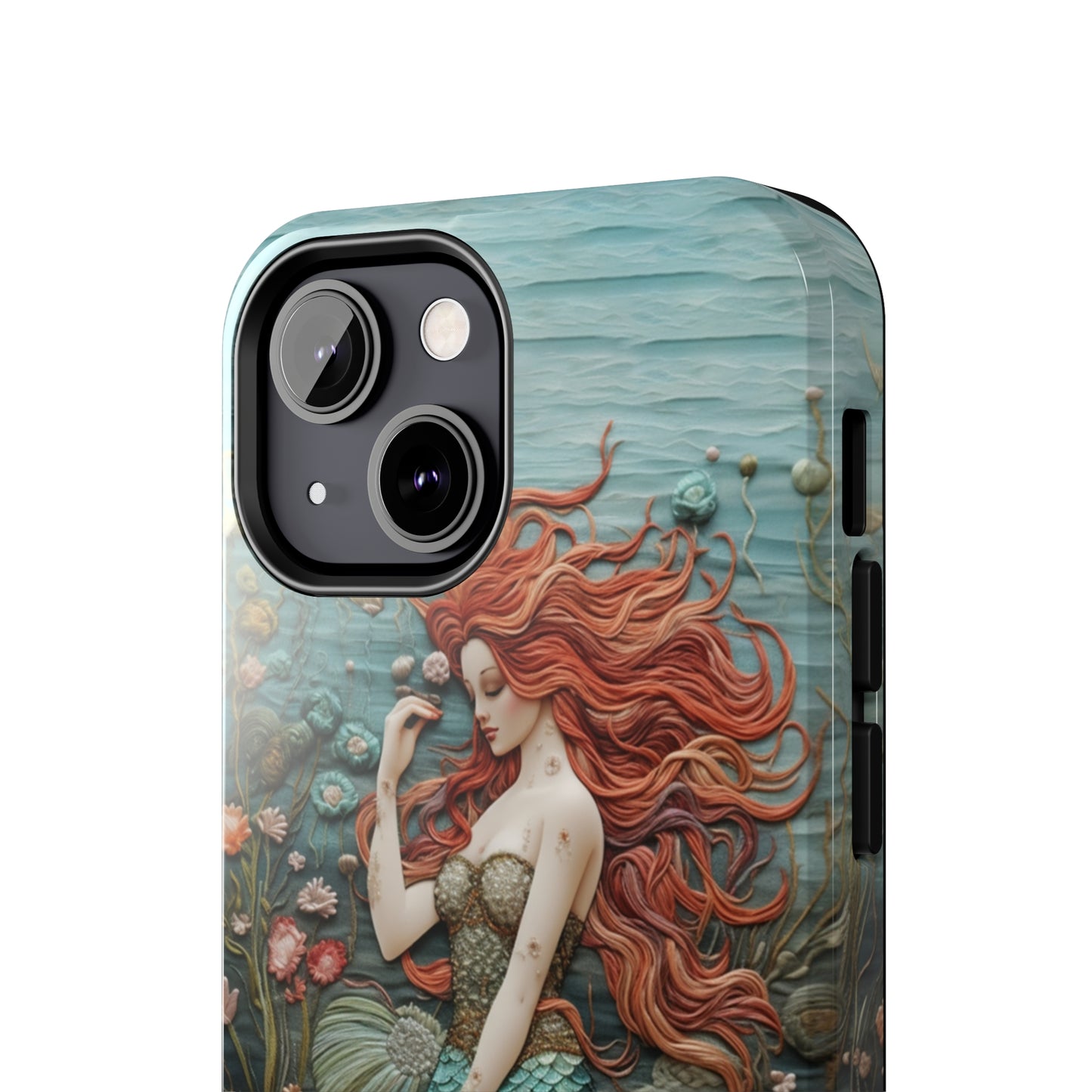 Siren's Song: Mermaid Elegance Apple Phone Case | Embroidery-Inspired iPhone Case