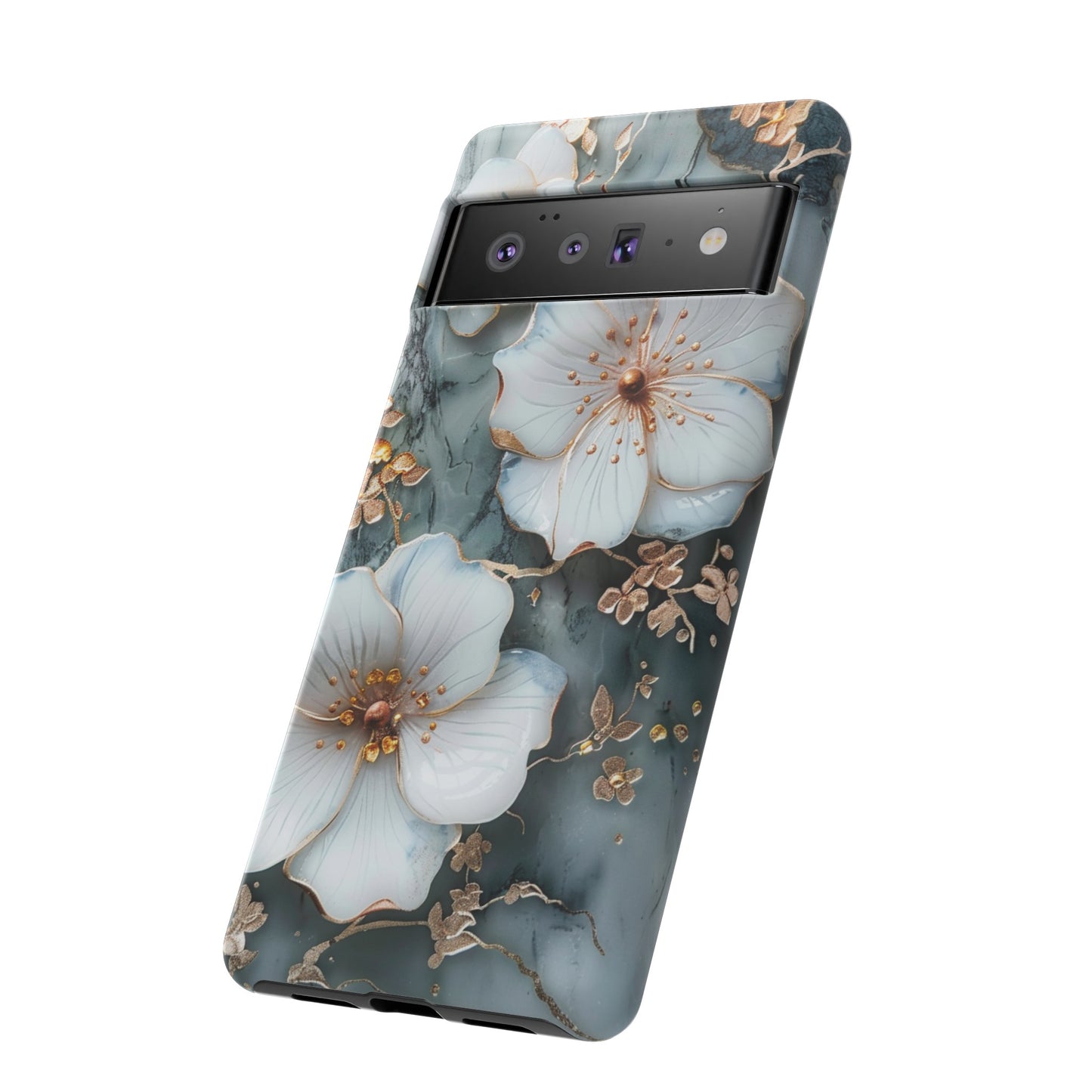 White Flower on Marble Stone  Phone Case