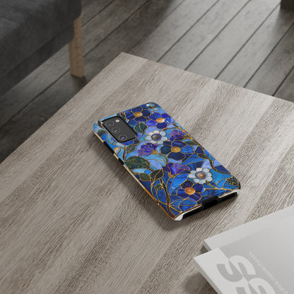 Blue Floral Stained Glass Gold Inlay Wild Flowers Phone Case