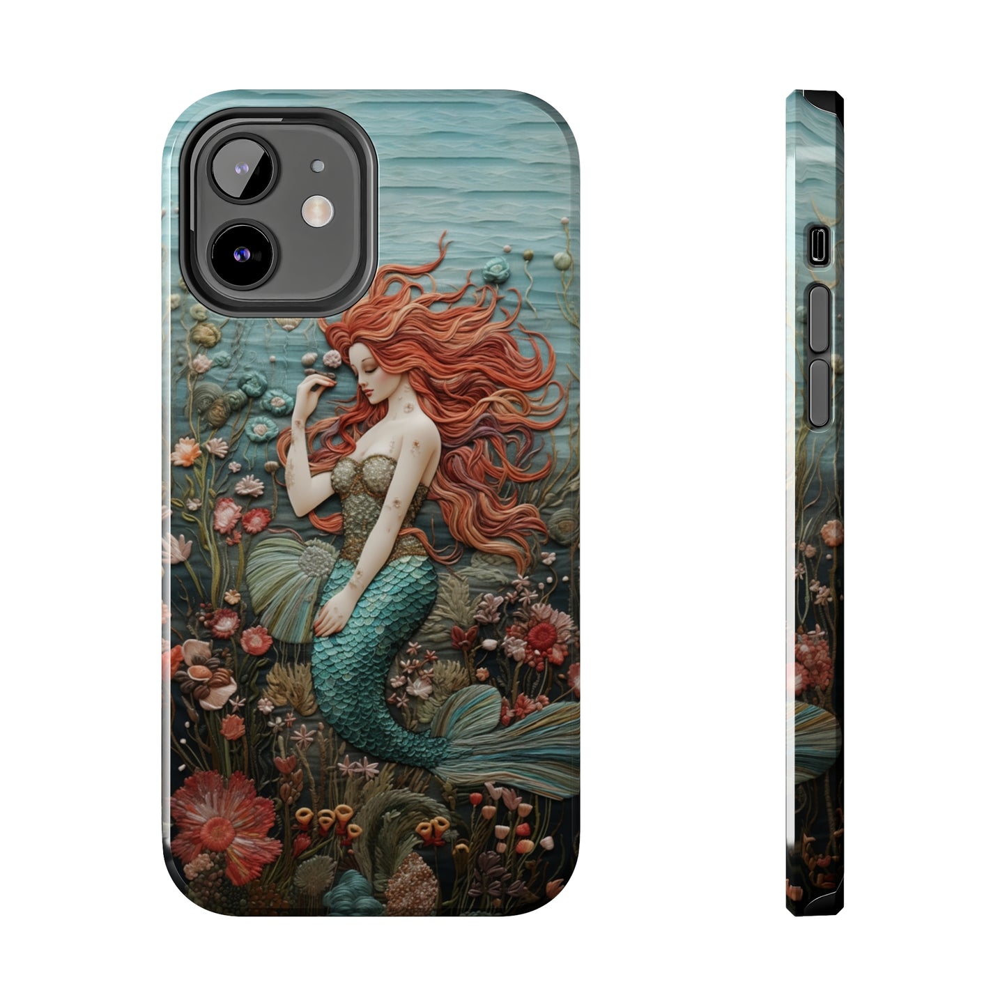 Siren's Song: Mermaid Elegance Apple Phone Case | Embroidery-Inspired iPhone Case