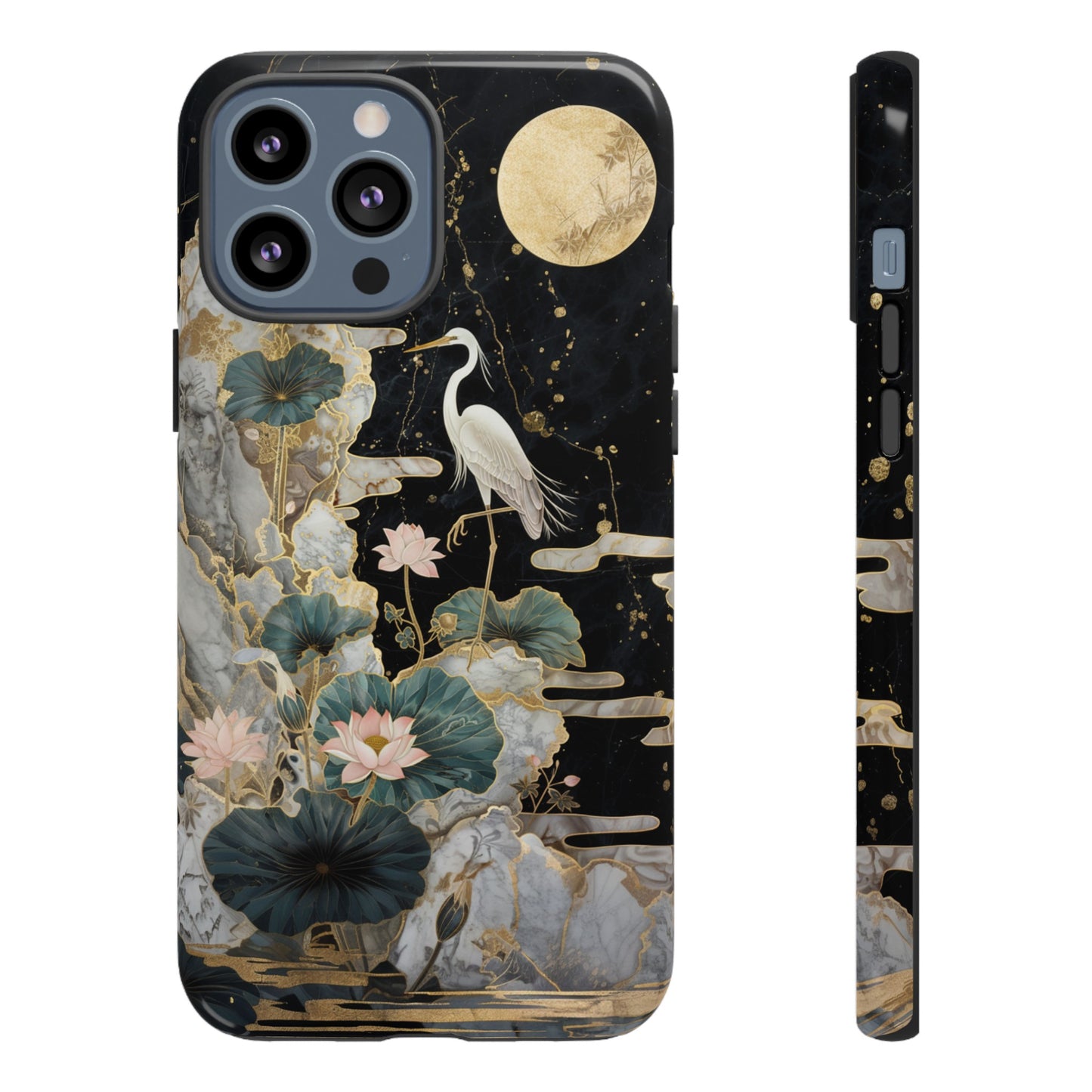 Heron and Moon Floral Zen Art Phone Case