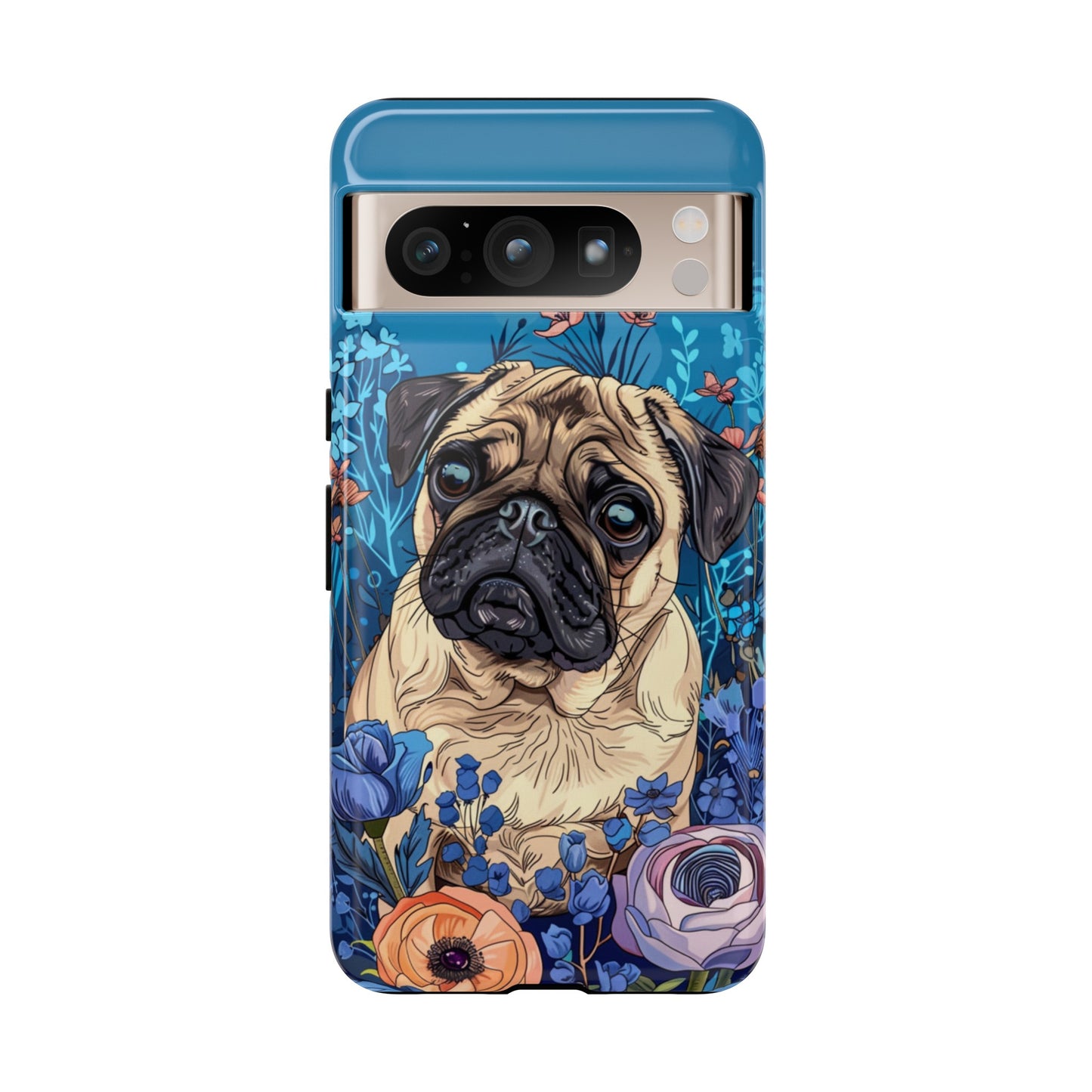 Cute Pug Dog Blue Floral Design Phone Case