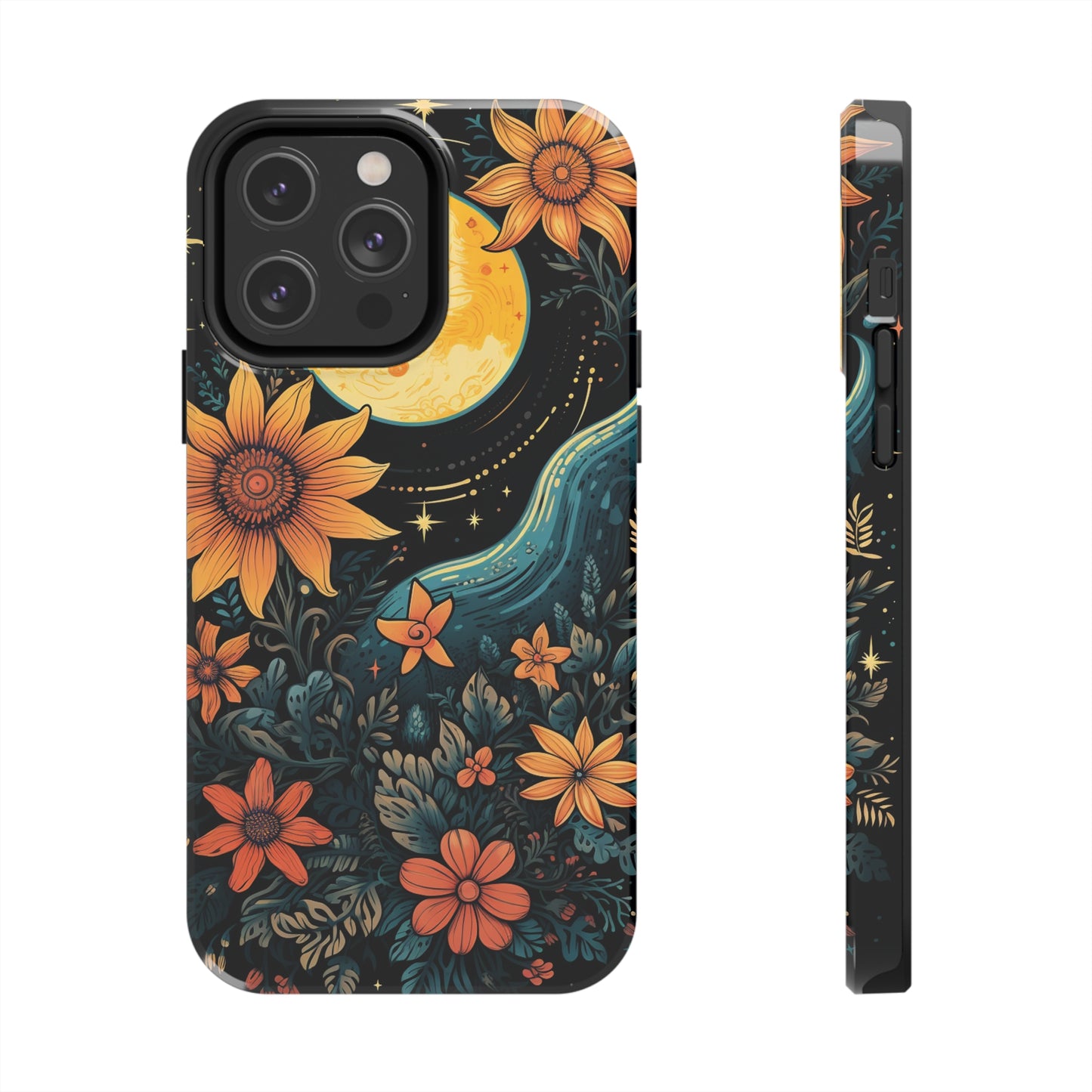 Boho Meets Cottagecore: Floral Sun, Moon & Stars iPhone Case – A Celestial Delight