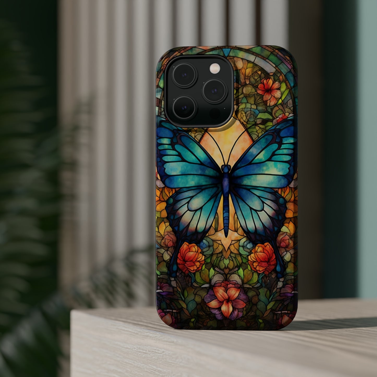 Butterfly Stained Glass MagSafe iPhone Case | Floral Aesthetic Art Retro Phone Tough Case iPhone 14 Plus 13 12 7 8 SE Hippie Boho Style