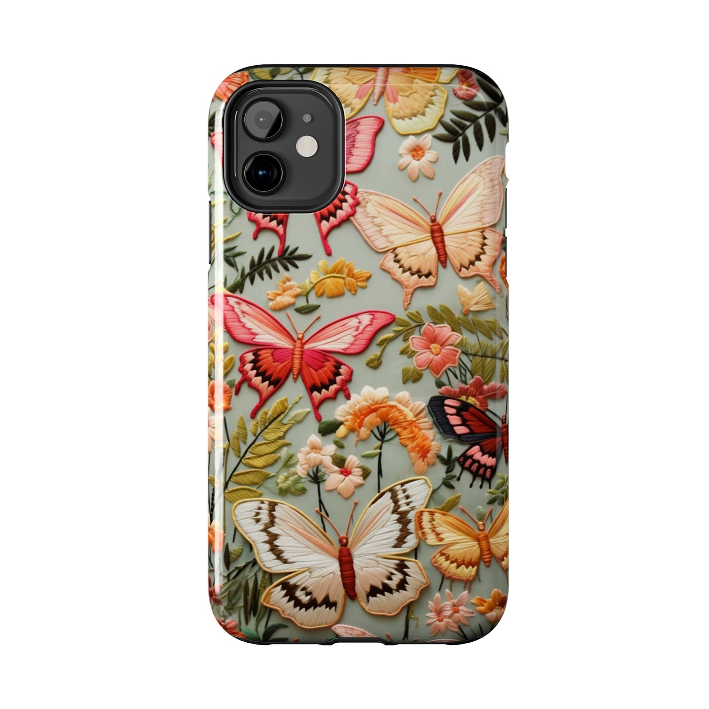 Embroidery Butterflies iPhone Case | Whimsical Elegance and Nature's Beauty in Handcrafted Detail